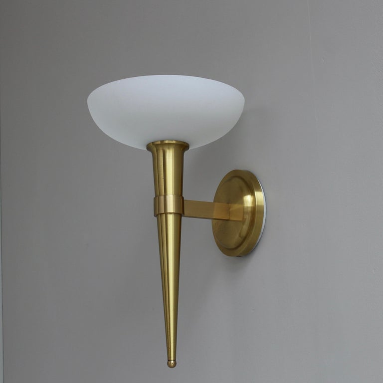 3 Fine French 1950s Glass and Bronze "Torch" Sconces by Atelier Perzel - Image 9