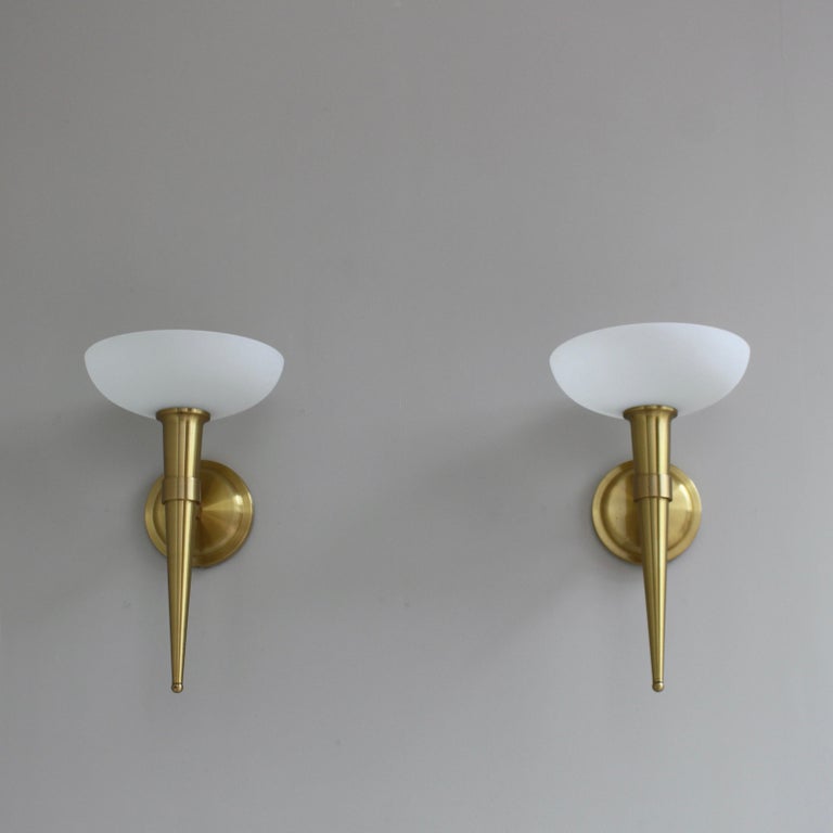 3 Fine French 1950s Glass and Bronze "Torch" Sconces by Atelier Perzel - Image 13