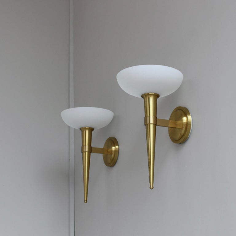 3 Fine French 1950s Glass and Bronze "Torch" Sconces by Atelier Perzel - Image 11