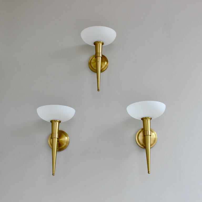 3 Fine French 1950s Glass and Bronze "Torch" Sconces by Atelier Perzel - Image 14