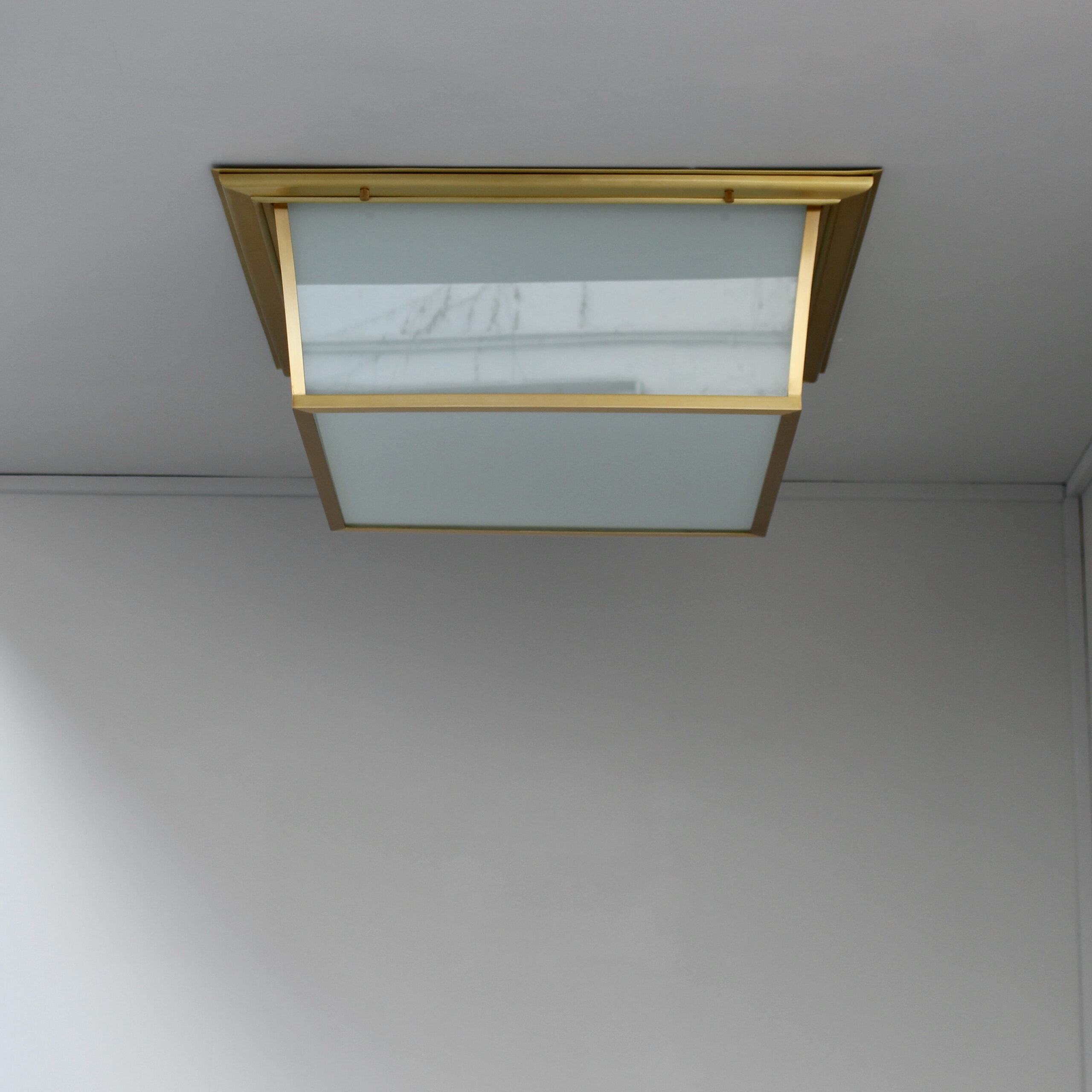 8 Large Fine French Mid-Century Bronze Flush Mounts with Saint-Gobain Glass - Image 2