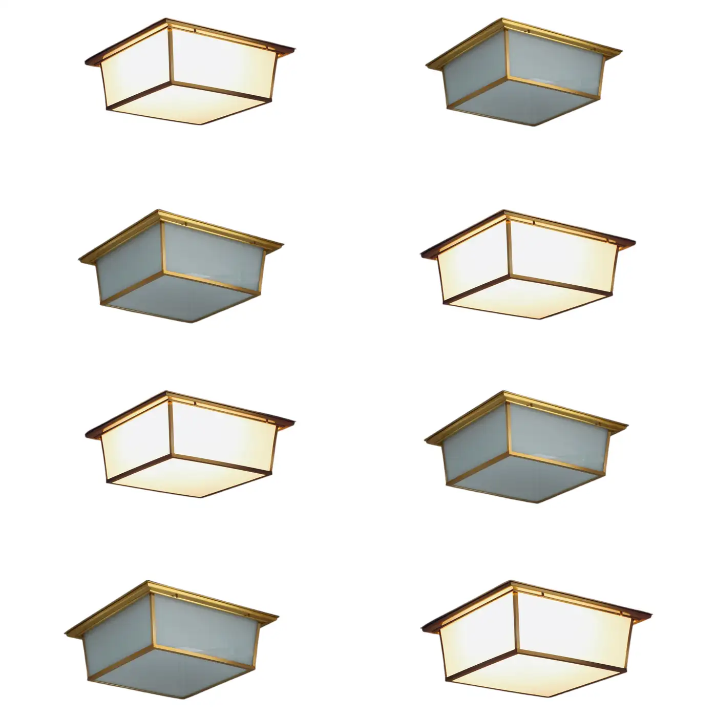 8 Large Fine French Mid-Century Bronze Flush Mounts with Saint-Gobain Glass