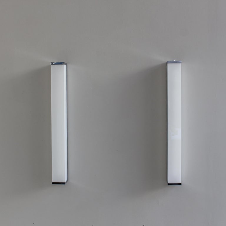 2 pairs of Fine French 1960s Glass and Nickel Chrome Sconces by Perzel - Image 10