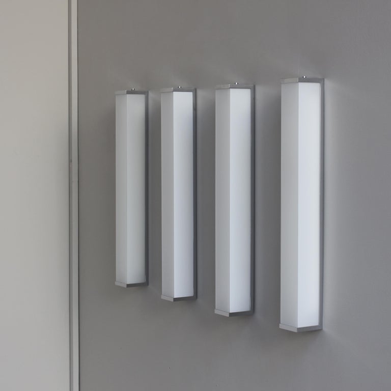 2 pairs of Fine French 1960s Glass and Nickel Chrome Sconces by Perzel - Image 2