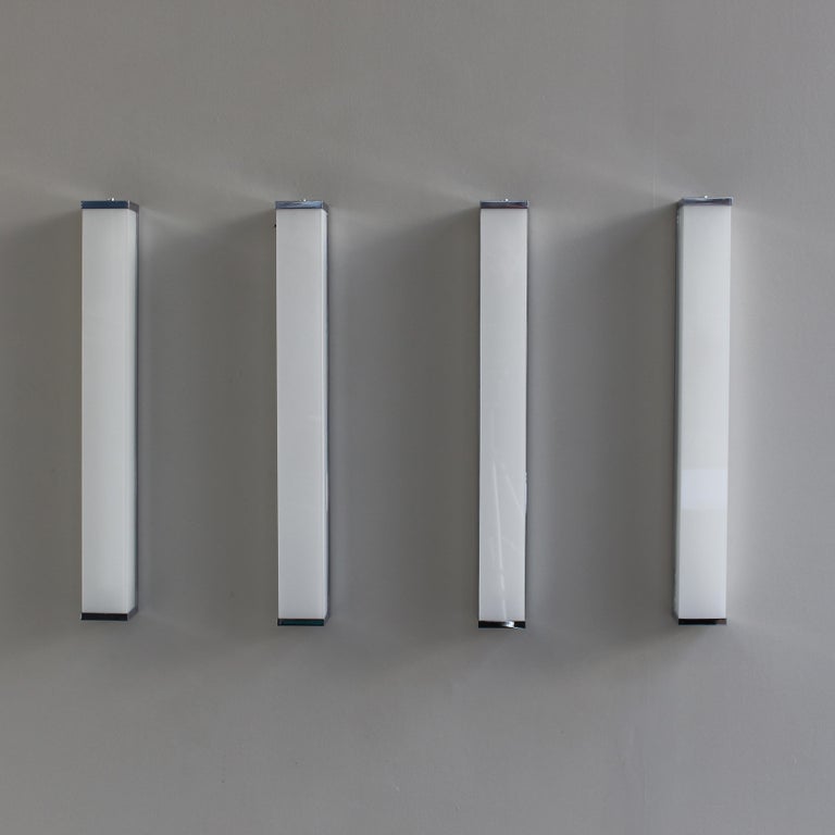 2 pairs of Fine French 1960s Glass and Nickel Chrome Sconces by Perzel - Image 3