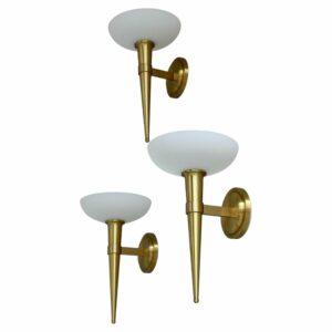 3 Fine French 1950s Glass and Bronze "Torch" Sconces by Atelier Perzel