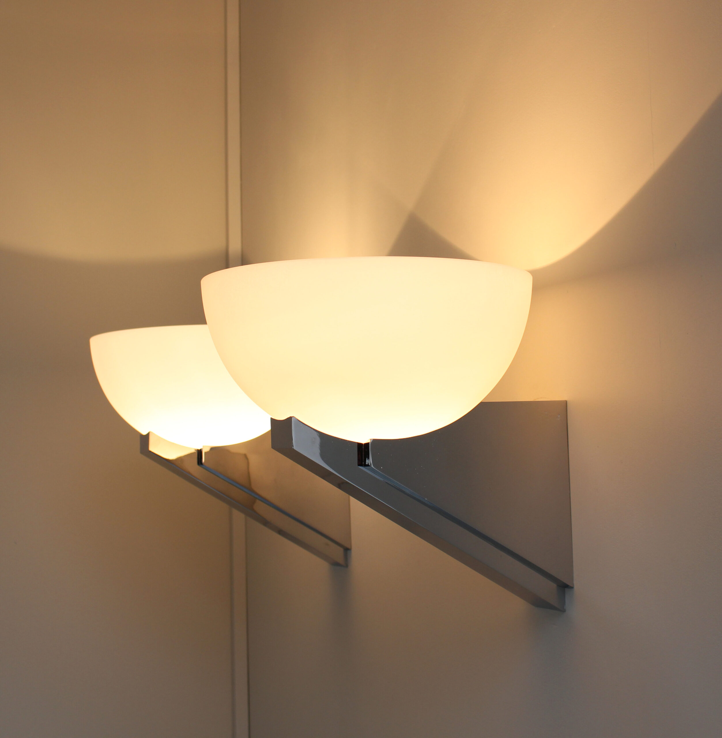 A pair of Fine French Art Deco Chrome and Glass Sconces by Jean Perzel - Image 6