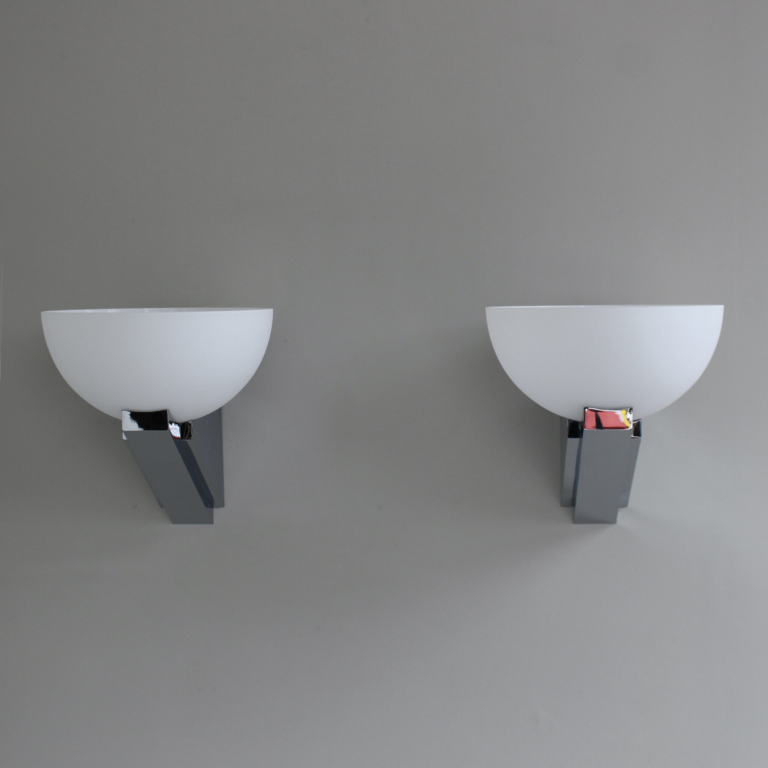 A pair of Fine French Art Deco Chrome and Glass Sconces by Jean Perzel - Image 4