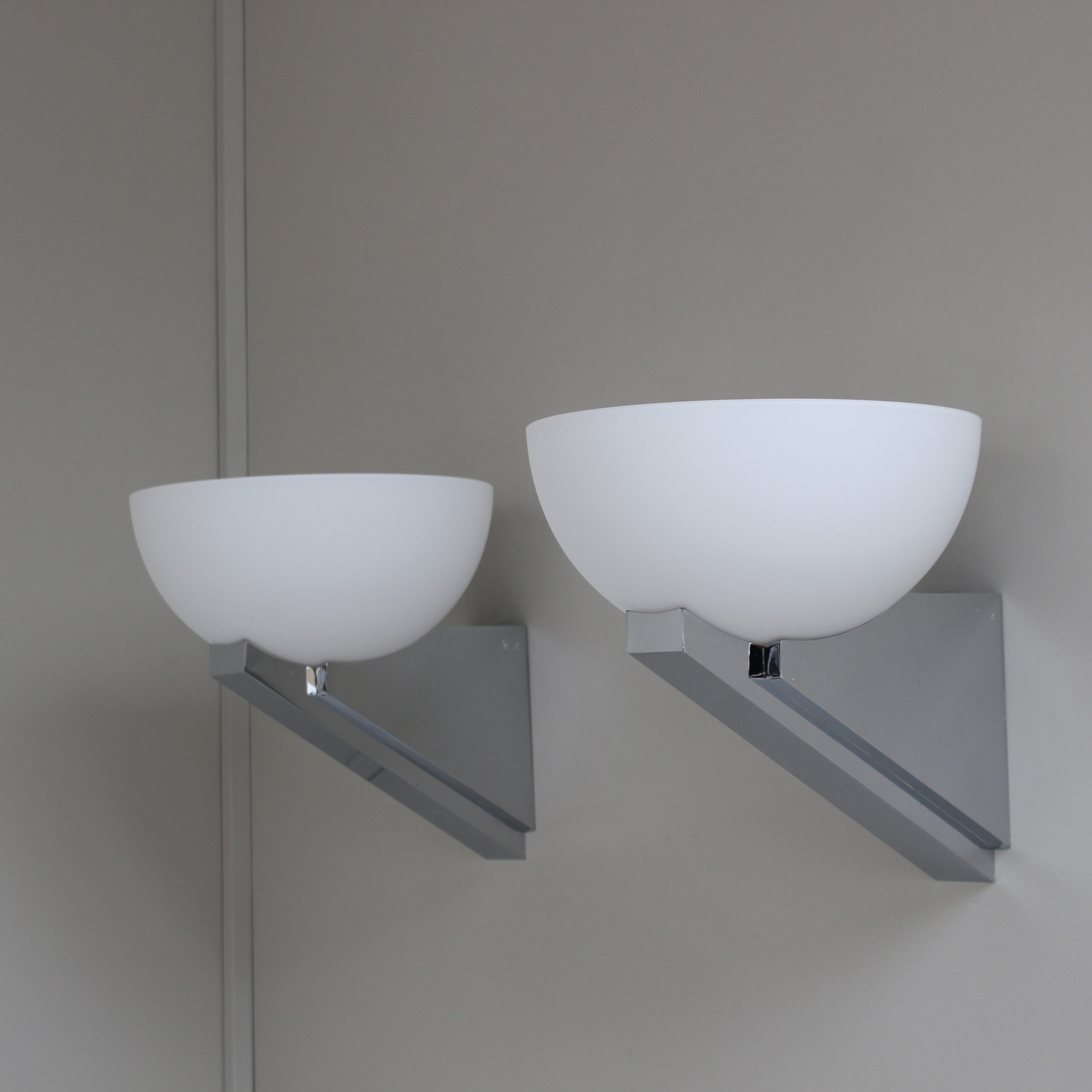 A pair of Fine French Art Deco Chrome and Glass Sconces by Jean Perzel - Image 3