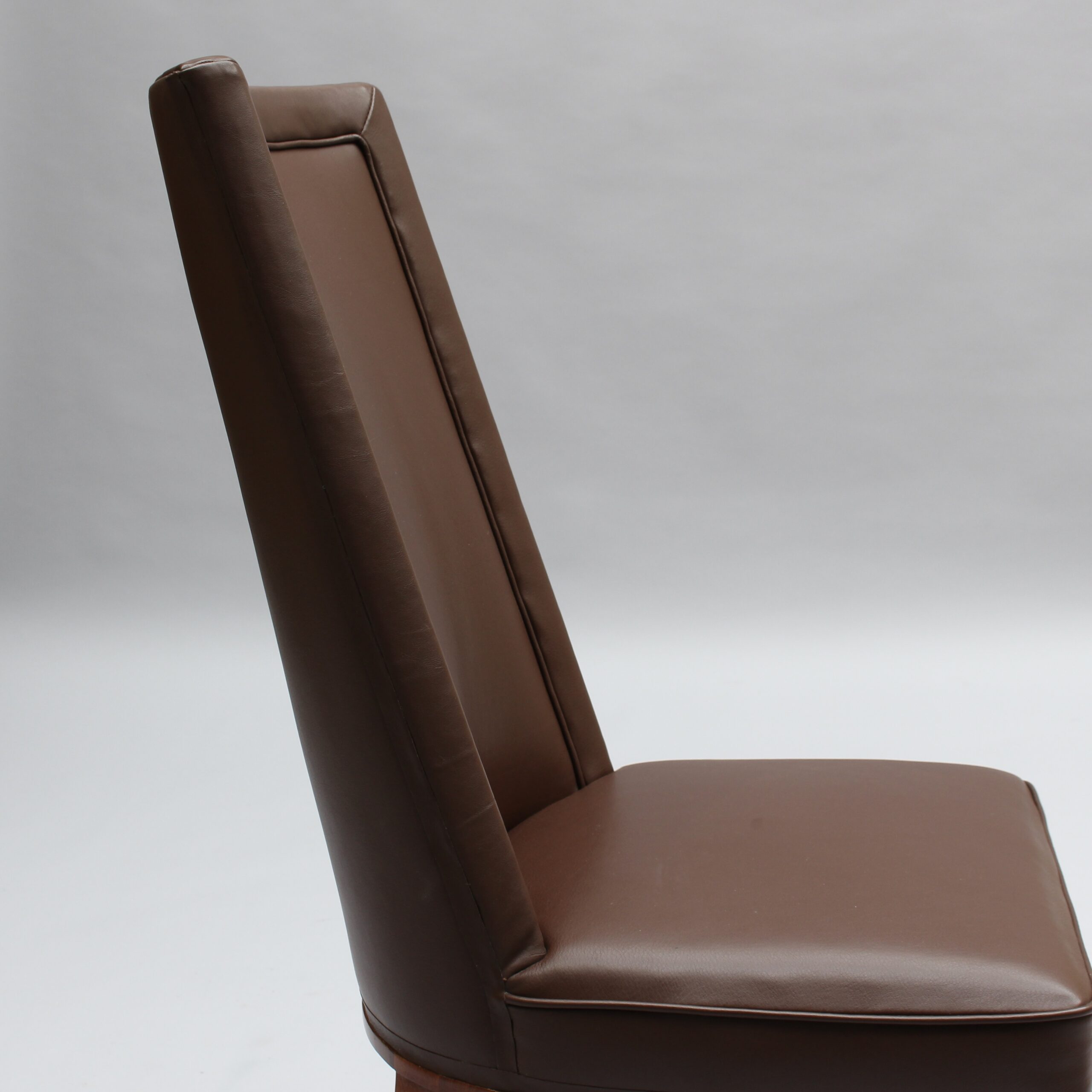 Set of 12 Fine French 1950s Mahogany and Leather Dining Chairs by Jacques Adnet - Image 10