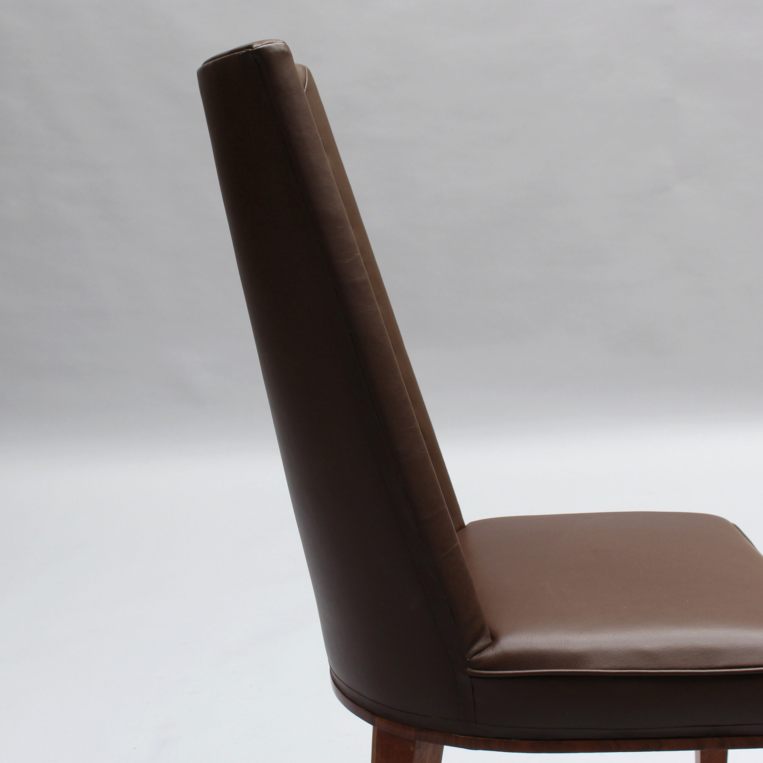 Set of 12 Fine French 1950s Mahogany and Leather Dining Chairs by Jacques Adnet - Image 11