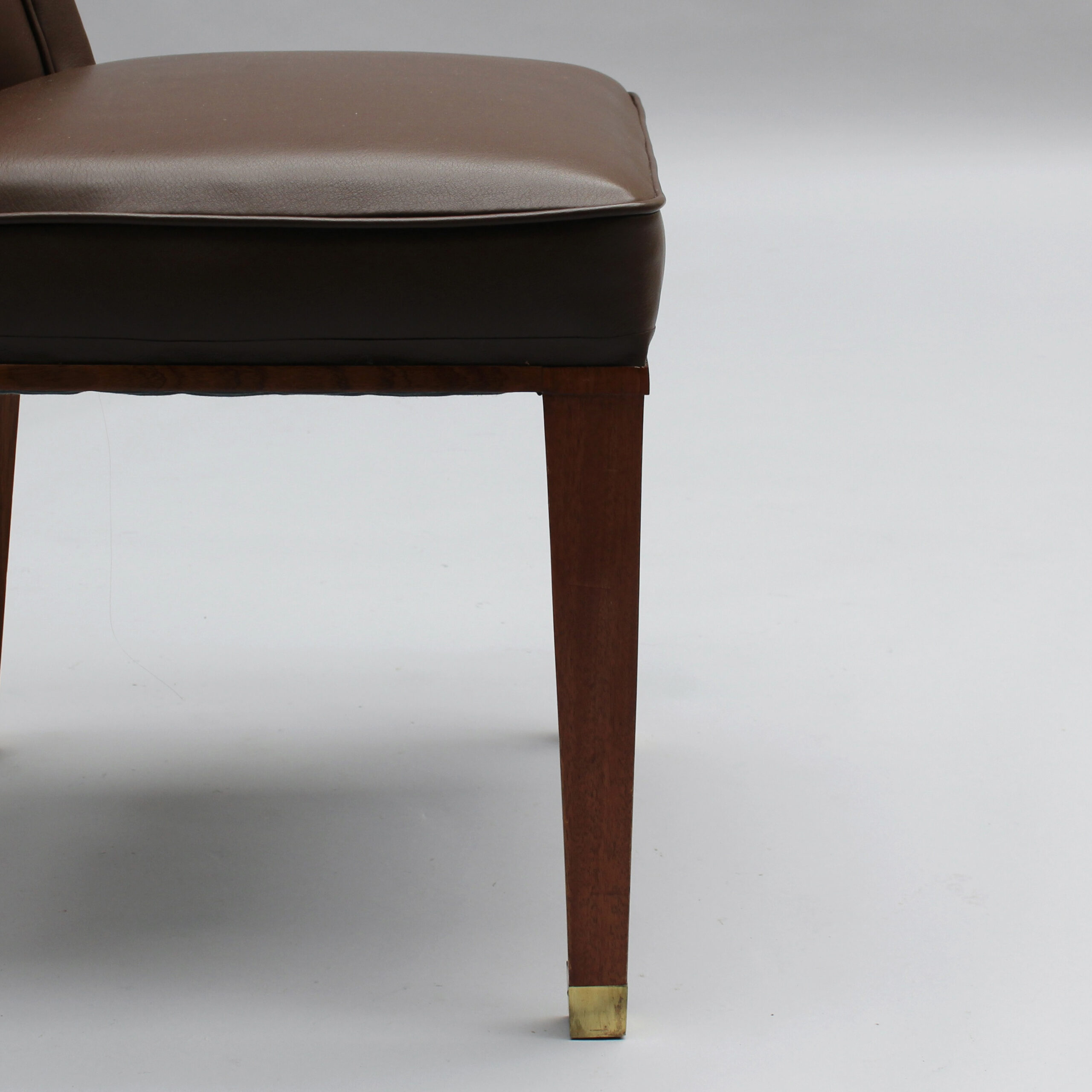 Set of 12 Fine French 1950s Mahogany and Leather Dining Chairs by Jacques Adnet - Image 13