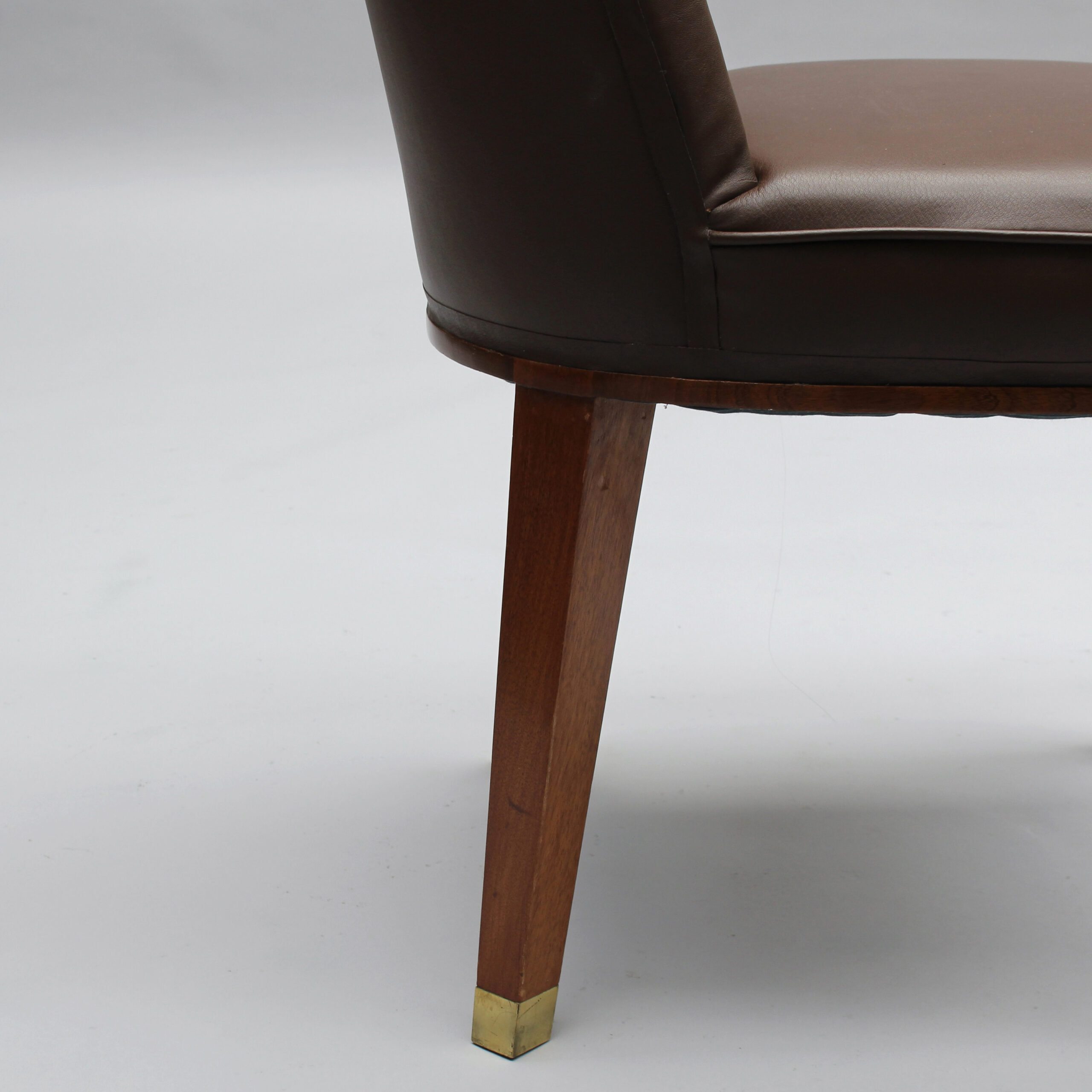Set of 12 Fine French 1950s Mahogany and Leather Dining Chairs by Jacques Adnet - Image 12