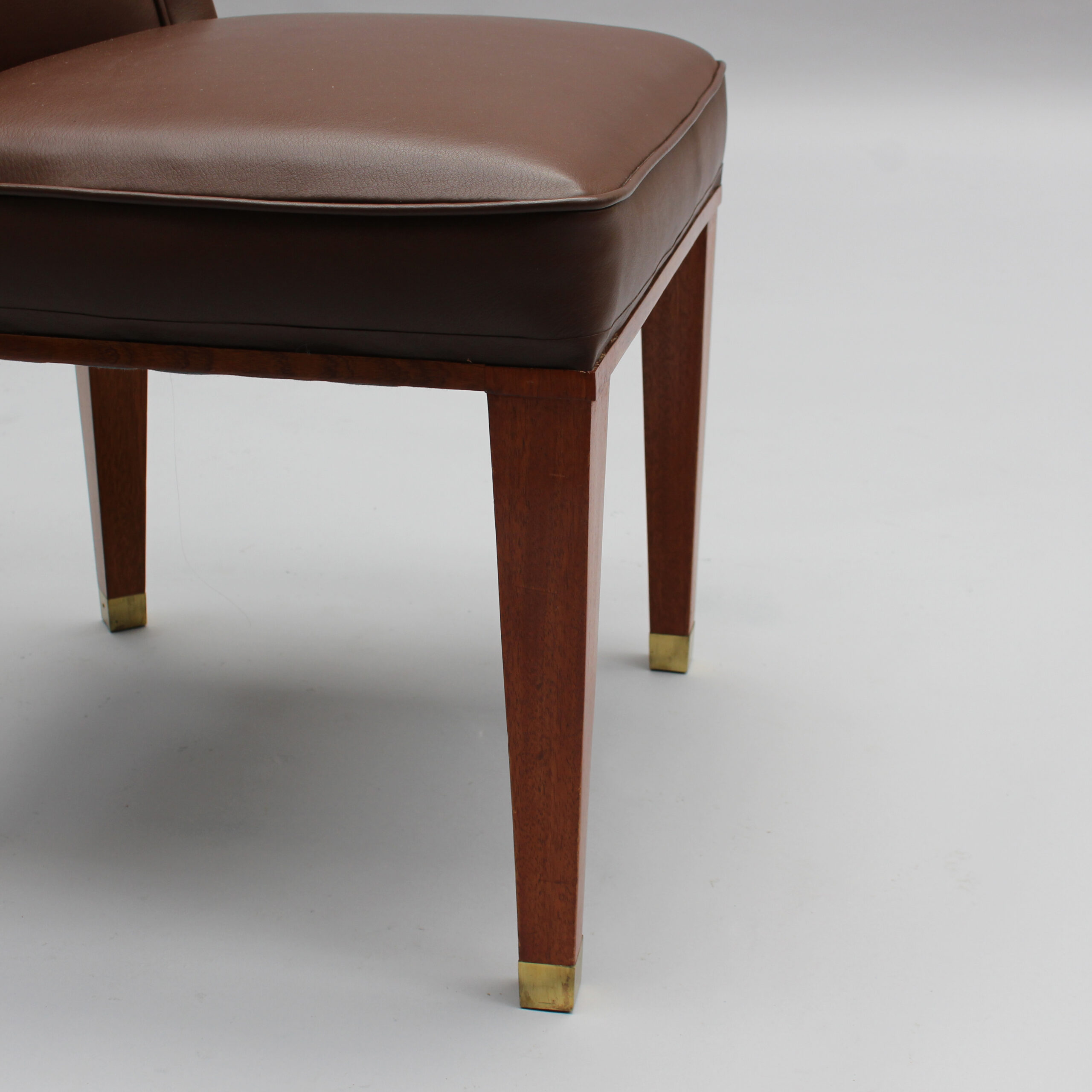 Set of 12 Fine French 1950s Mahogany and Leather Dining Chairs by Jacques Adnet - Image 14