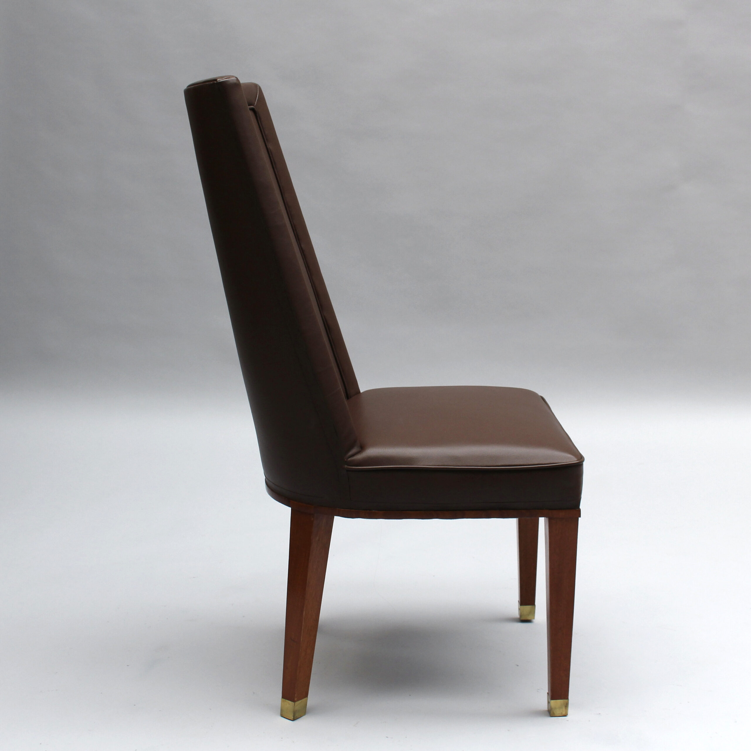 Set of 12 Fine French 1950s Mahogany and Leather Dining Chairs by Jacques Adnet - Image 6