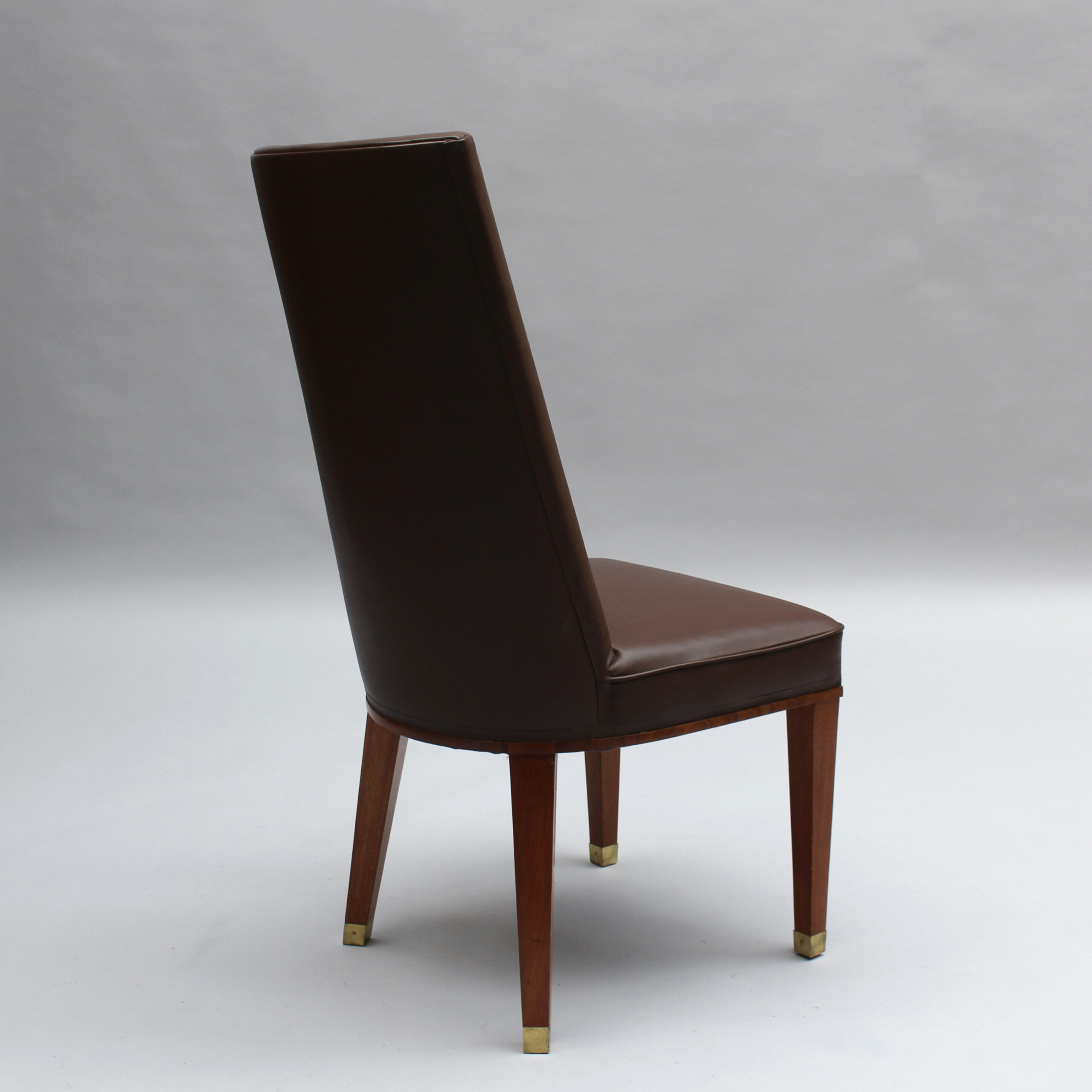 Set of 12 Fine French 1950s Mahogany and Leather Dining Chairs by Jacques Adnet - Image 7