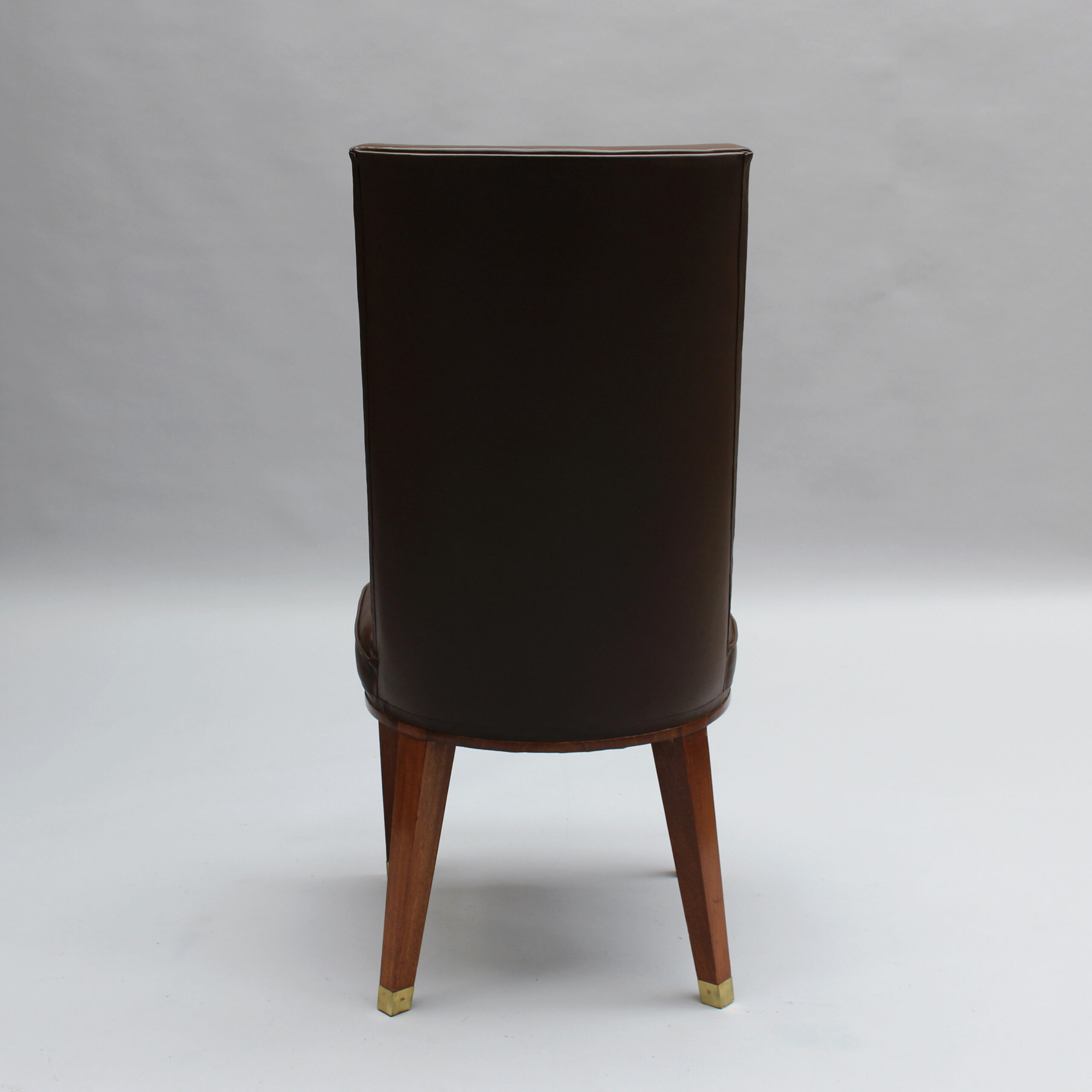 Set of 12 Fine French 1950s Mahogany and Leather Dining Chairs by Jacques Adnet - Image 8