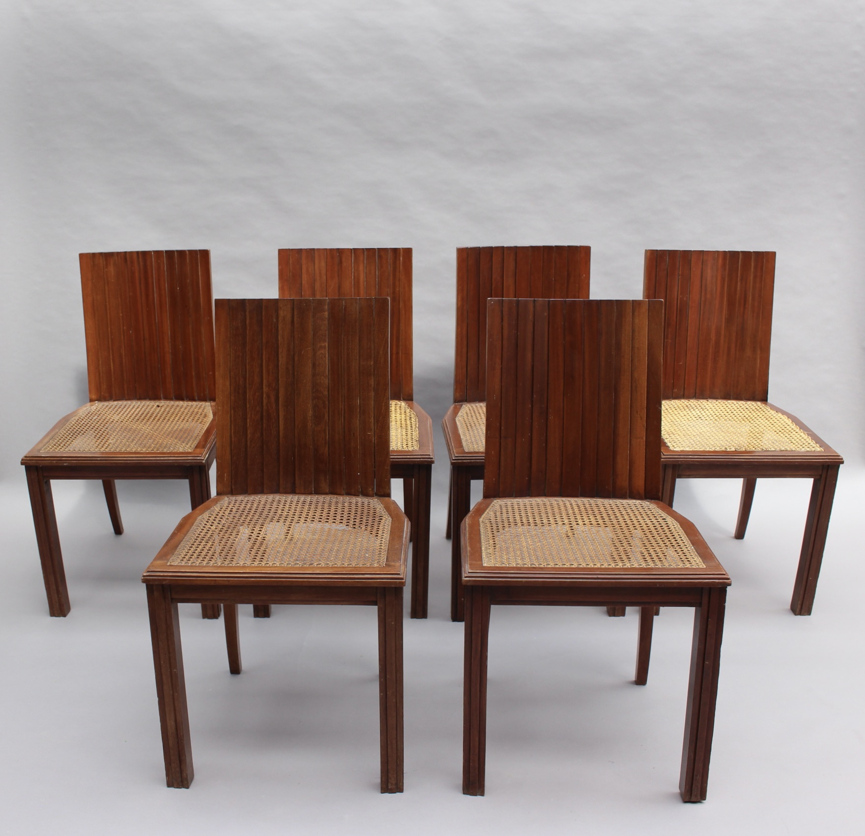 6 Fine French 1940s Solid Mahogany and Cane Side Chairs - Image 4