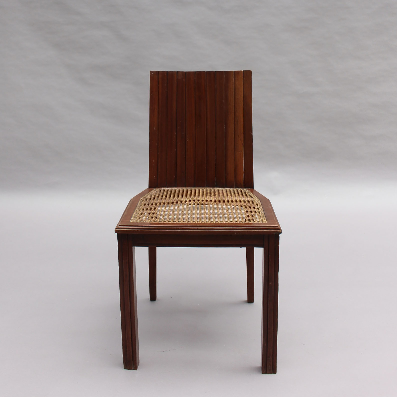 6 Fine French 1940s Solid Mahogany and Cane Side Chairs - Image 5