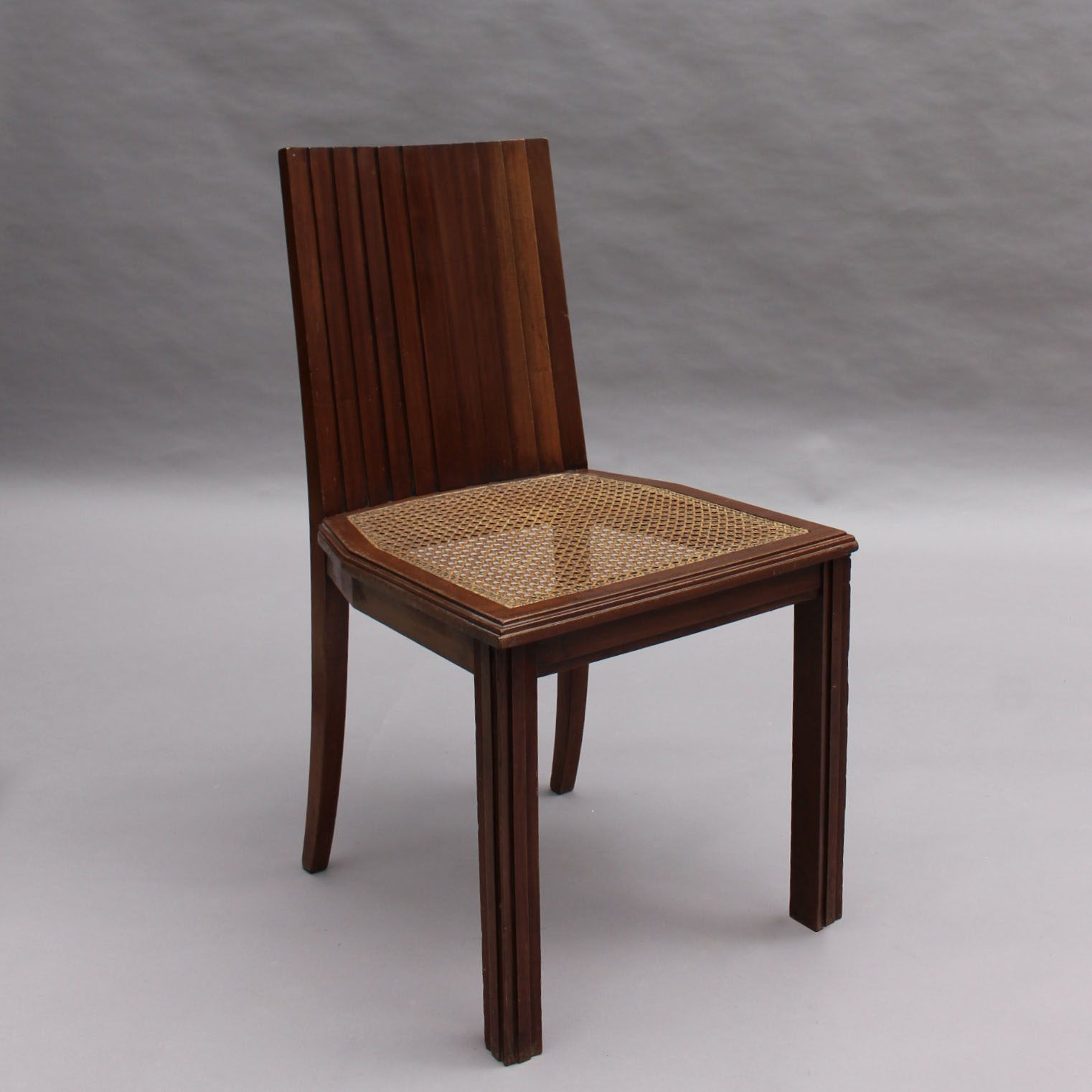 6 Fine French 1940s Solid Mahogany and Cane Side Chairs - Image 6