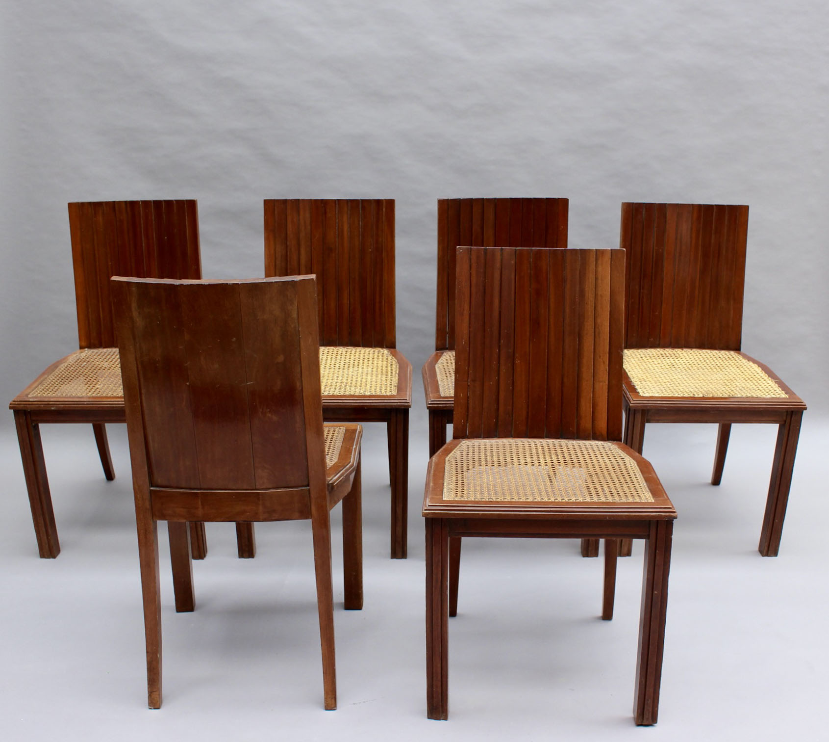 6 Fine French 1940s Solid Mahogany and Cane Side Chairs - Image 2