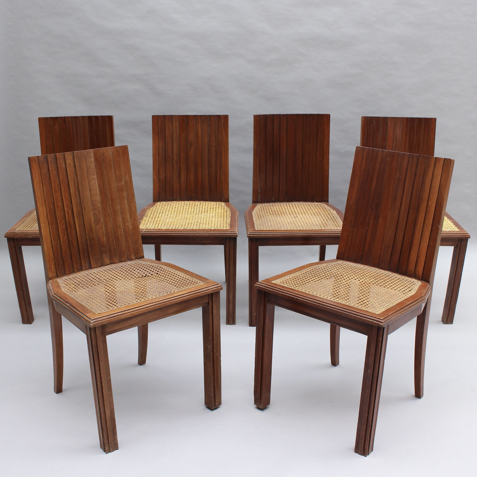 6 Fine French 1940s Solid Mahogany and Cane Side Chairs - Image 3