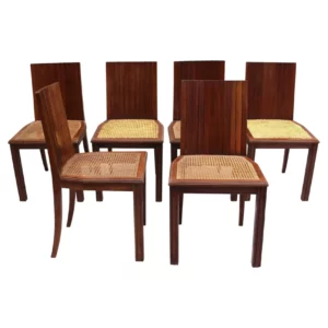 6 Fine French 1940s Solid Mahogany and Cane Side Chairs