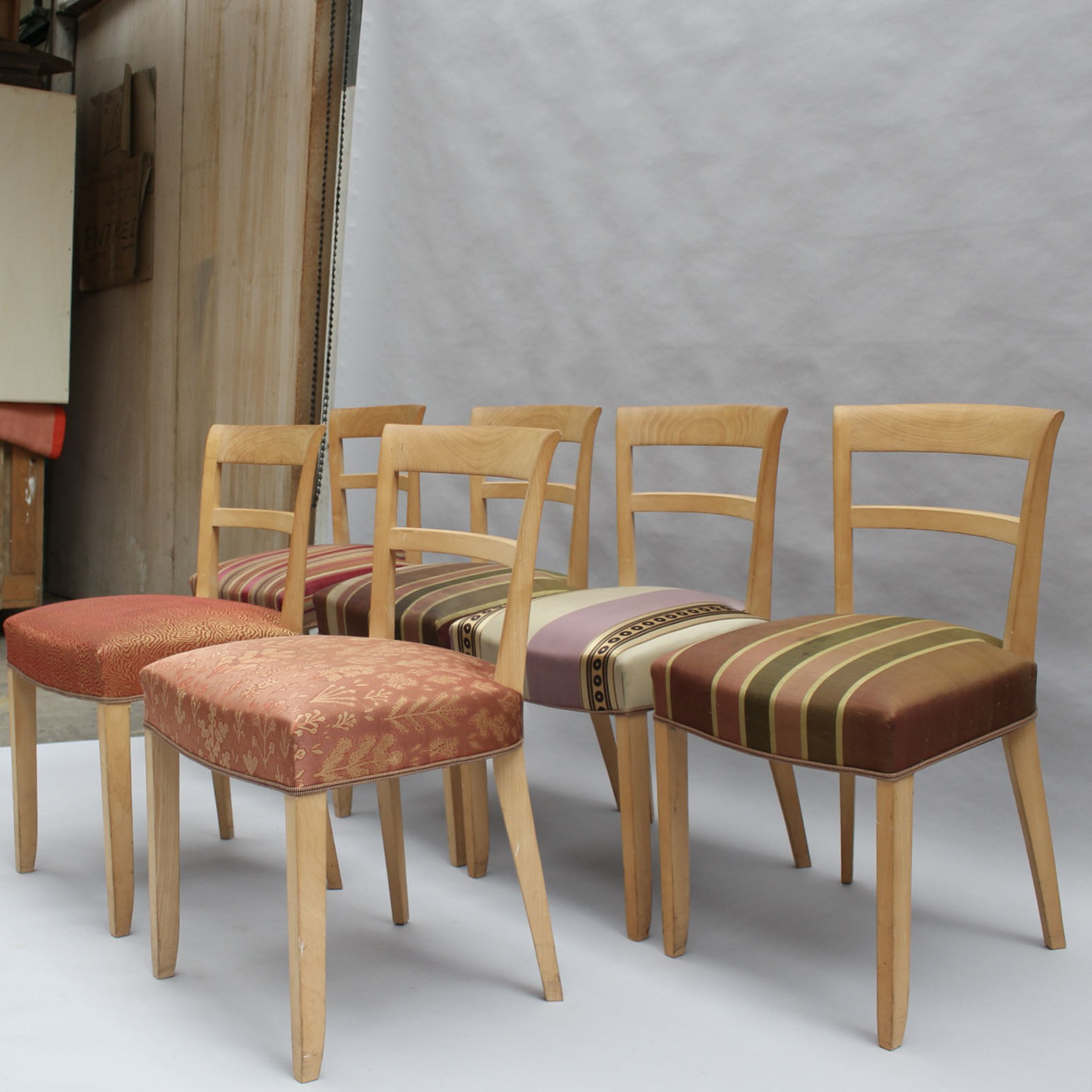 Set of 6 Fine French Art Deco Beech Dining Chairs - Image 2