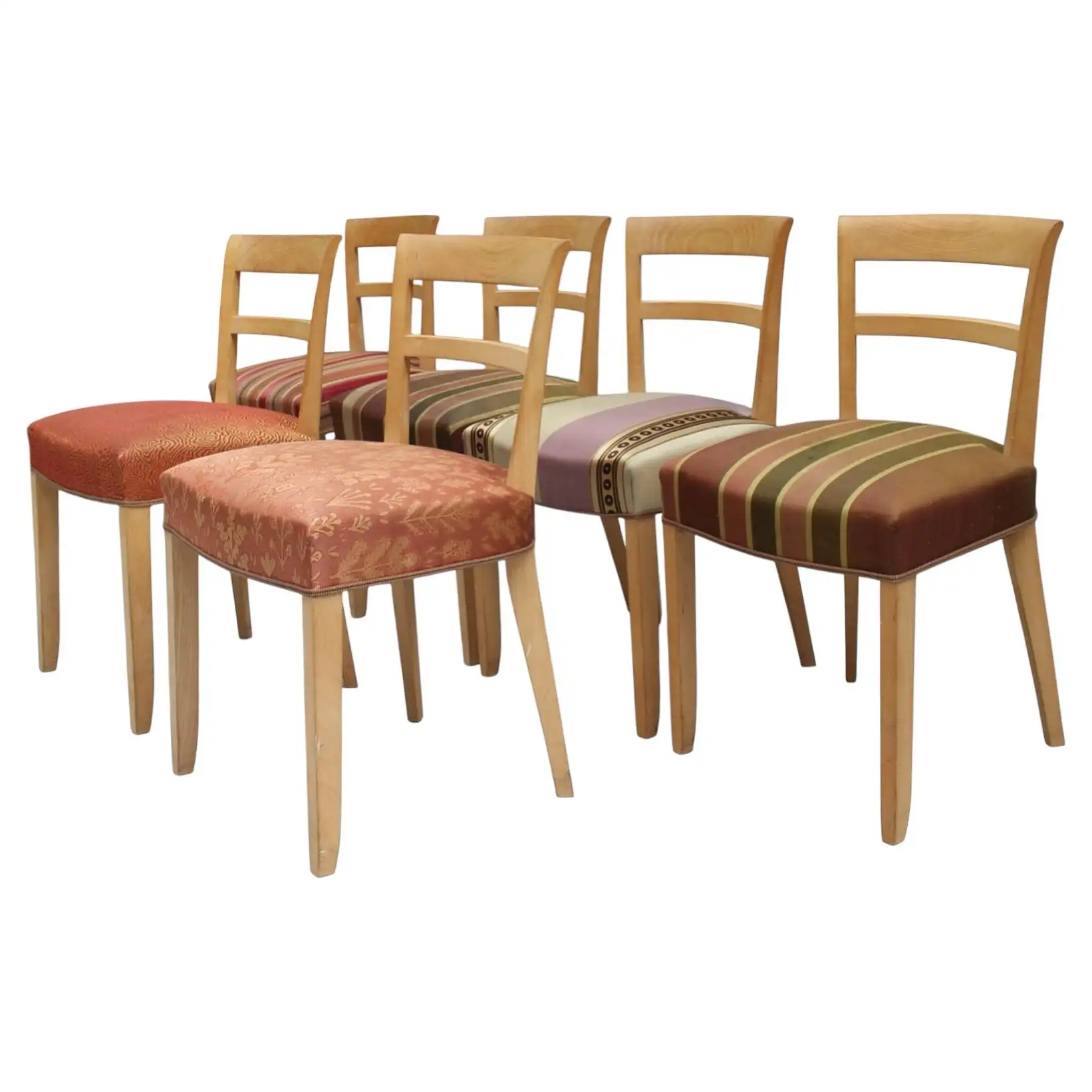 Set of 6 Fine French Art Deco Beech Dining Chairs