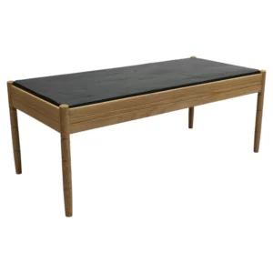 A French 1950s Sandblasted Oak and Slate Coffee Table
