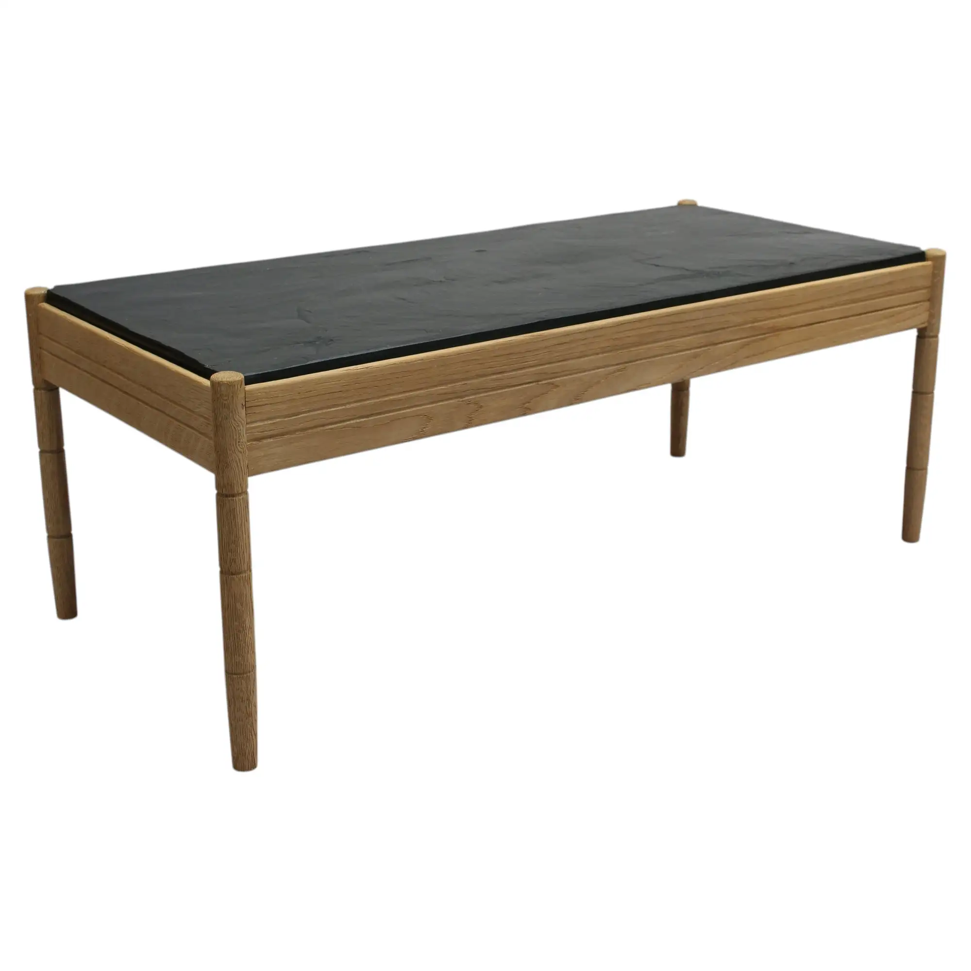 A French 1950s Sandblasted Oak and Slate Coffee Table