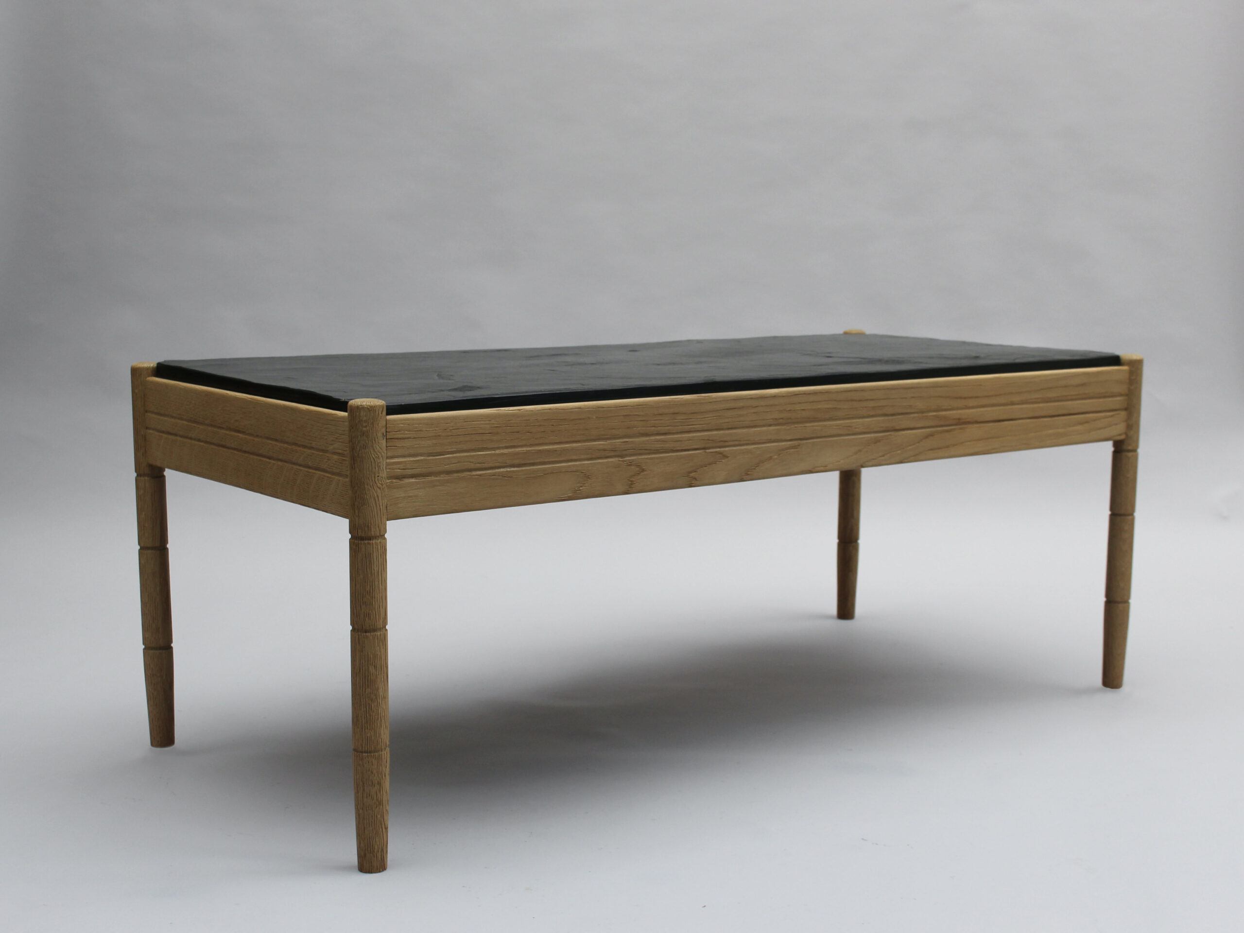 A French 1950s Sandblasted Oak and Slate Coffee Table - Image 4