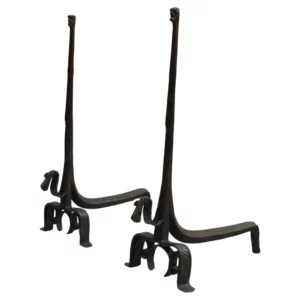 Pair of French 1950s Wrought Iron Sculptural Andirons Attributed to André Arbus