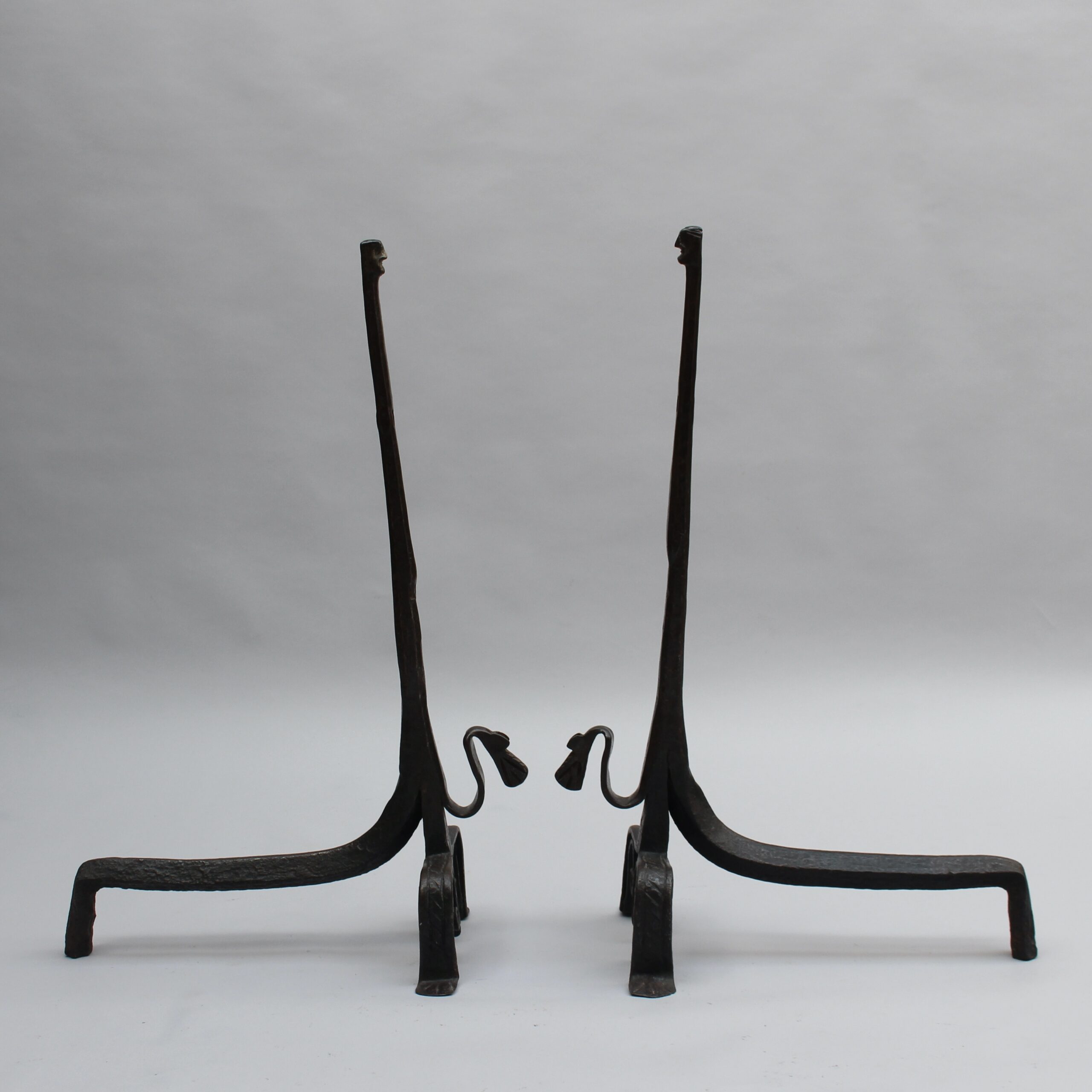 Pair of French 1950s Wrought Iron Sculptural Andirons Attributed to André Arbus - Image 23