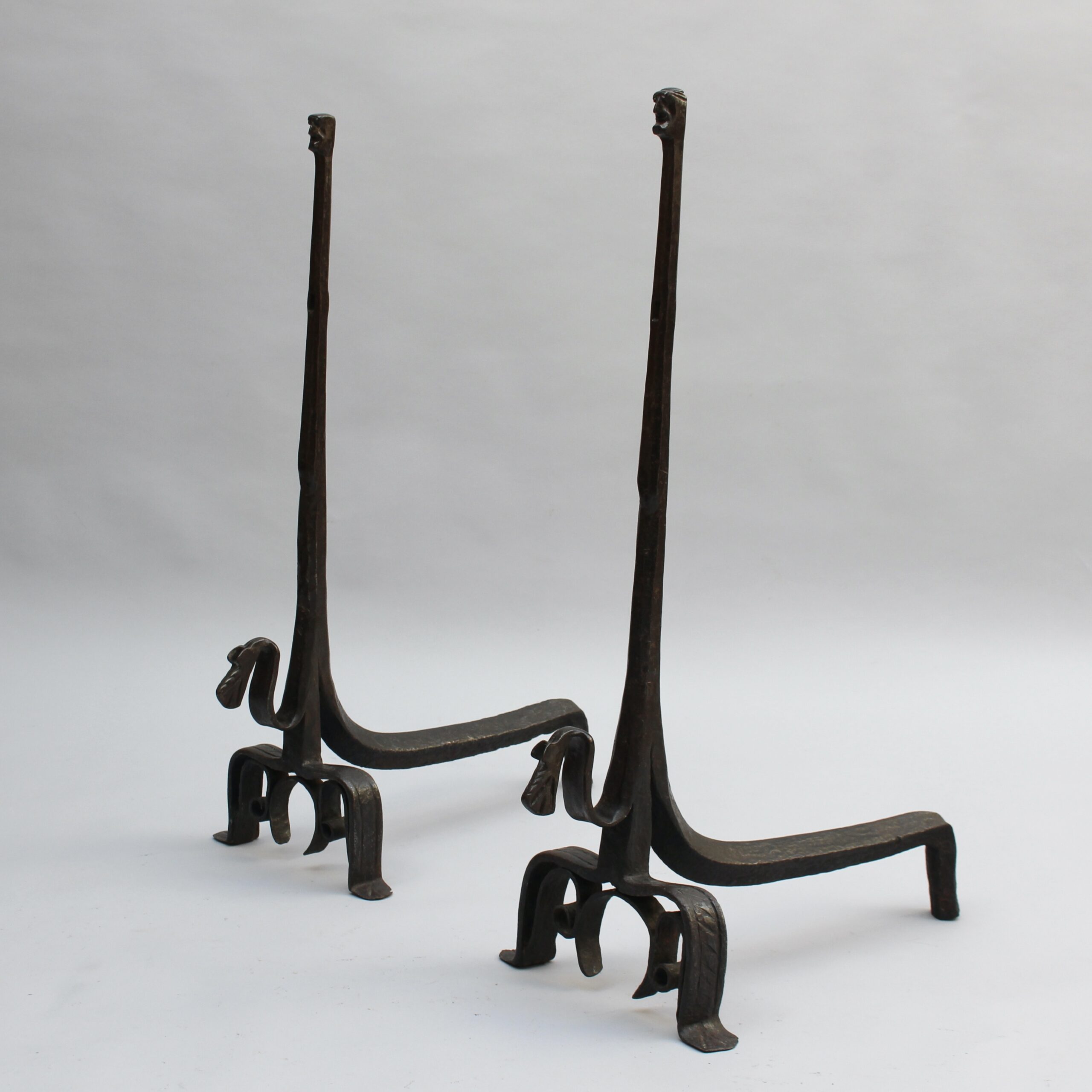 Pair of French 1950s Wrought Iron Sculptural Andirons Attributed to André Arbus - Image 2