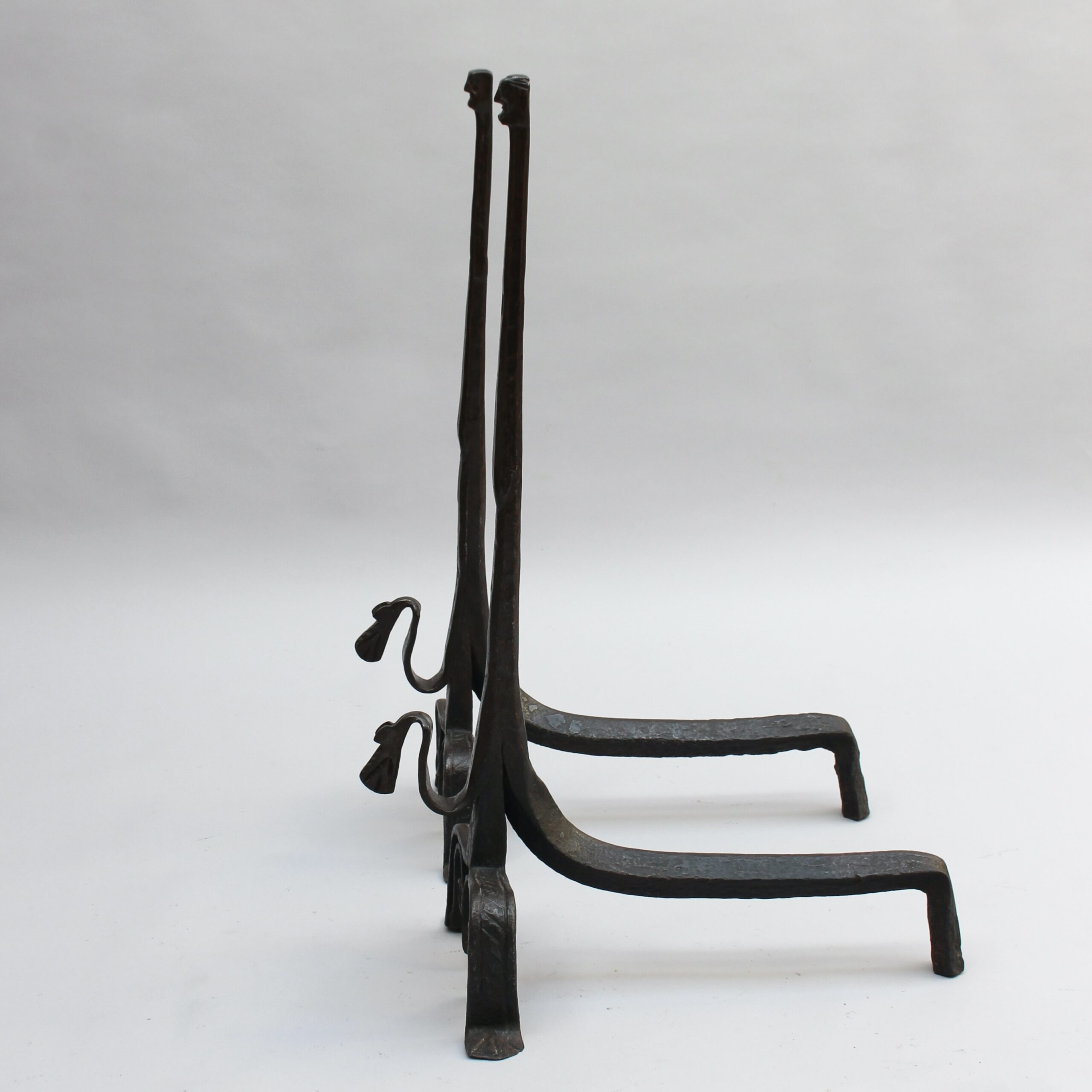 Pair of French 1950s Wrought Iron Sculptural Andirons Attributed to André Arbus - Image 5