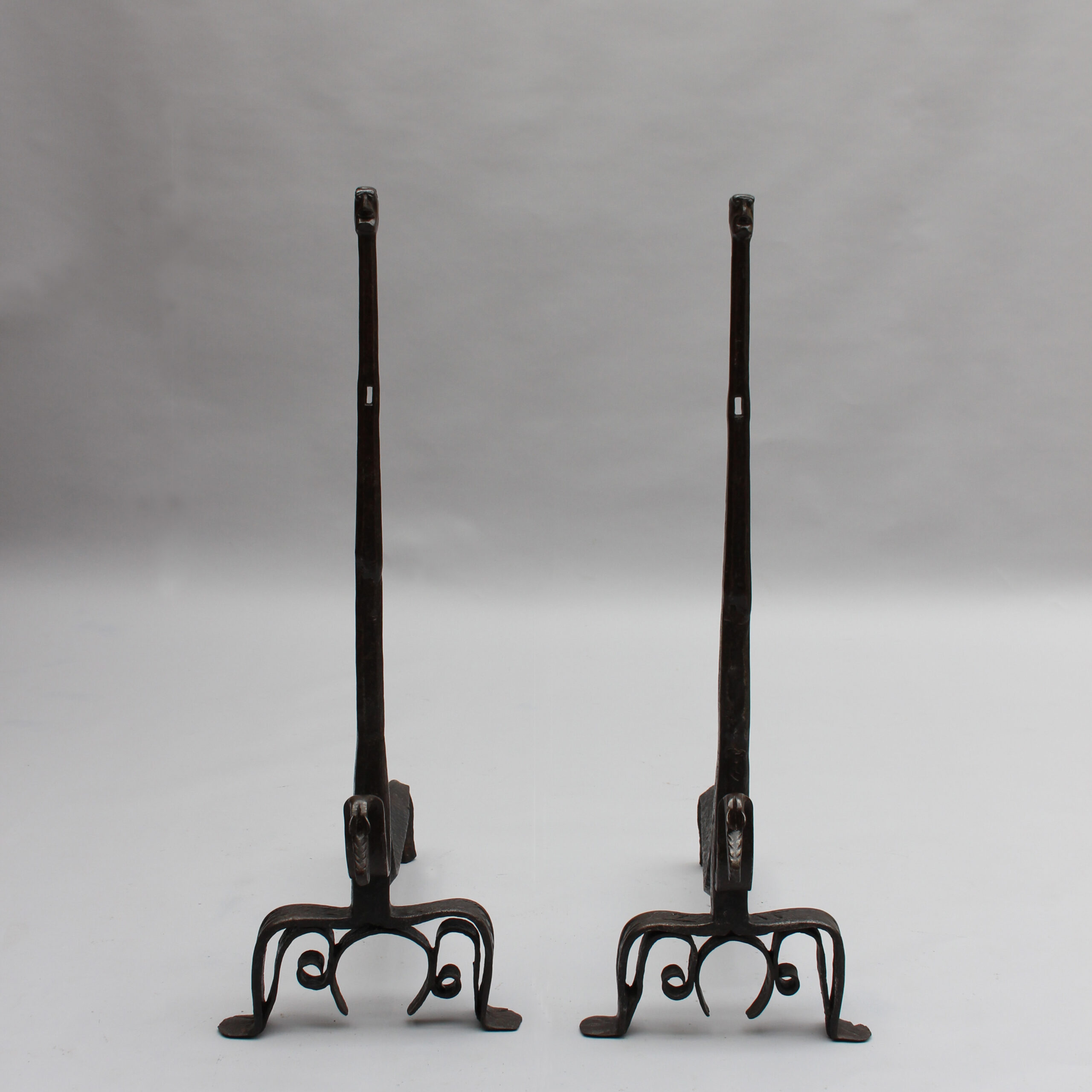Pair of French 1950s Wrought Iron Sculptural Andirons Attributed to André Arbus - Image 3