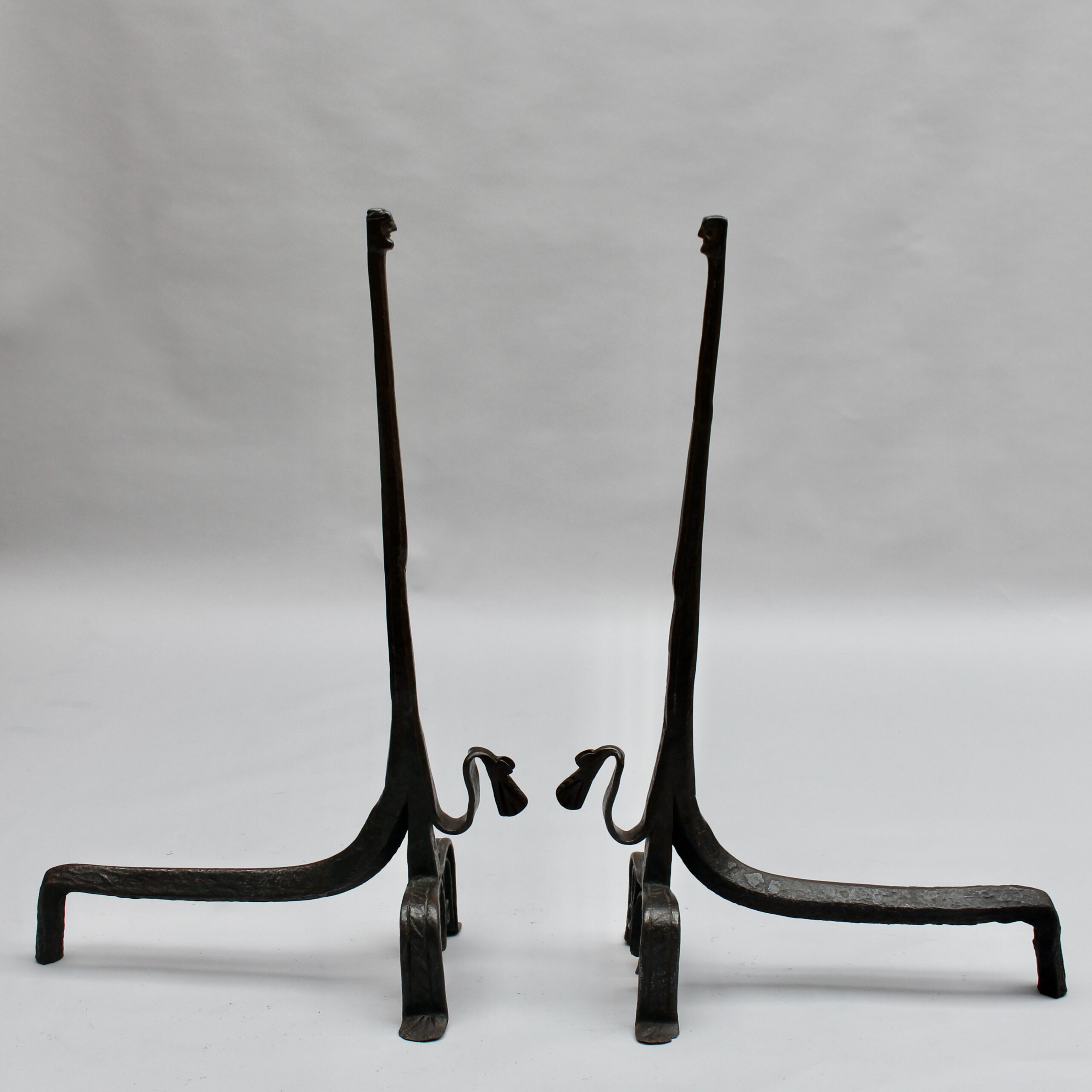 Pair of French 1950s Wrought Iron Sculptural Andirons Attributed to André Arbus - Image 4